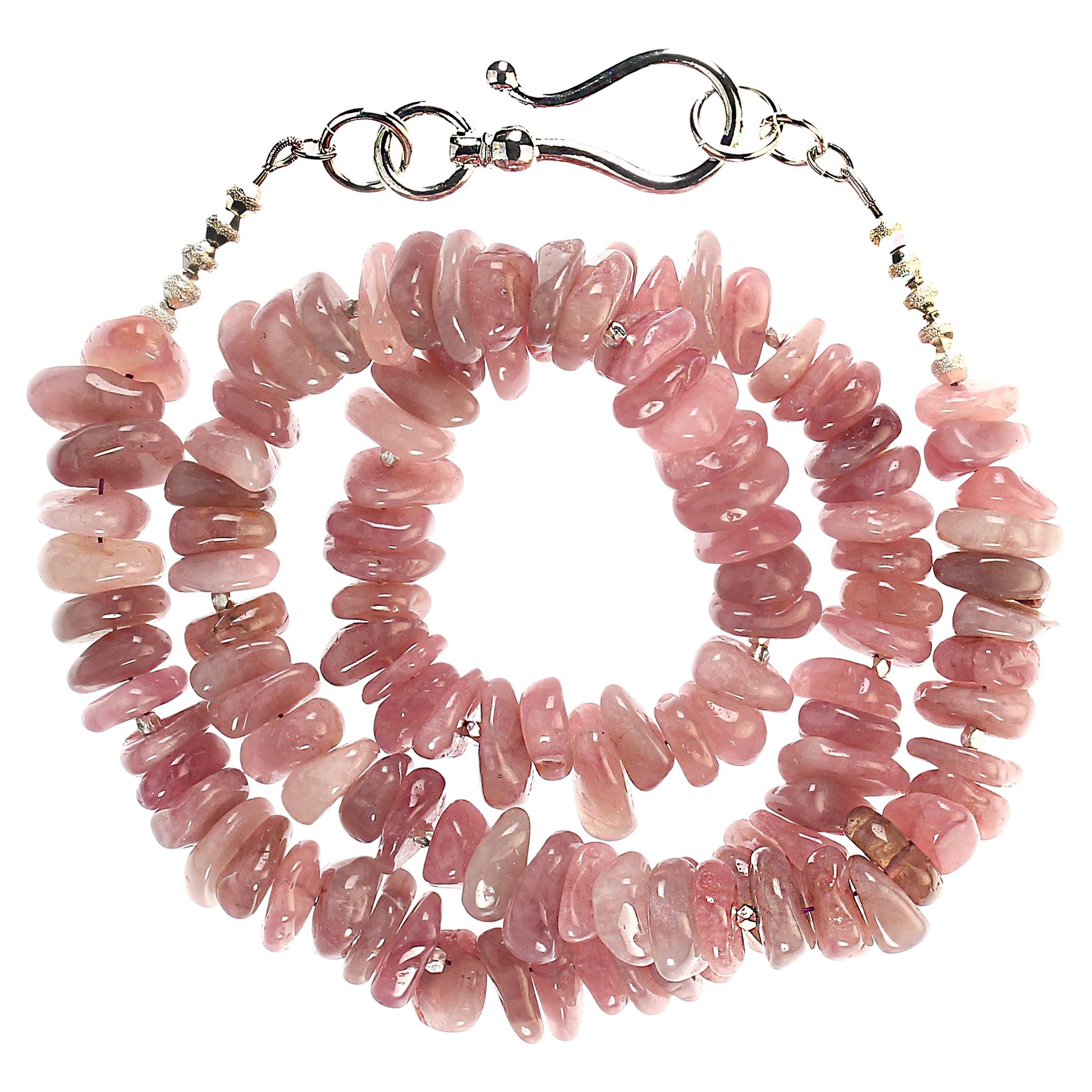 Ajd 24 Zoll Mauve Madagaskar Rosenquarz & Sterling-Akzente Halskette