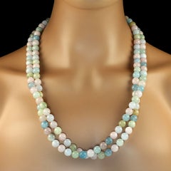 AJD Collana a due fili di berillo e morganite multicolore da 26 pollici