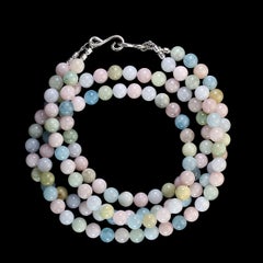 AJD Collana a due fili di berillo e morganite multicolore da 26 pollici