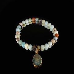 6 MM Multi color frosted matte Amazonite elastic bracelet with Duzy dangle