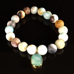 AJD 10 MM Mehrfarbiges, mattes, elastisches Amazonit-Armband mit Druzy-hänger, matt, mehrfarbig, matt