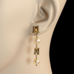 AJD Boucles d'oreilles vintage en or jaune 18 carats avec perles de culture et citrine - 2 Pieces