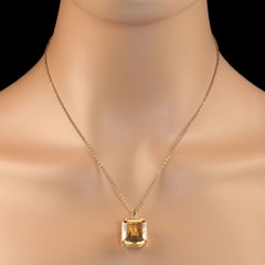 AJD Vintage Large Square Citrine in 18k Yellow Gold Pendant