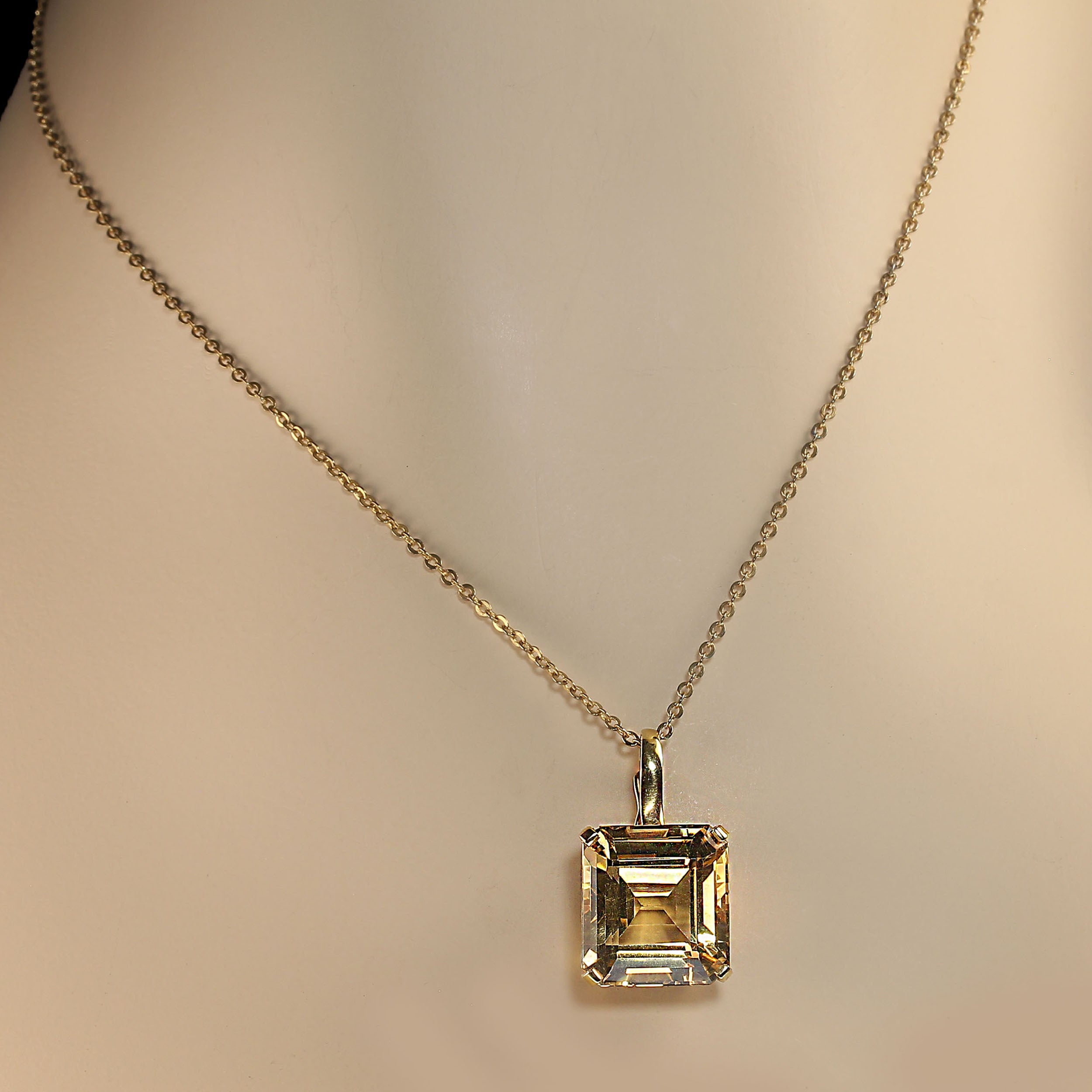 AJD Vintage Large Square Citrine in 18k Yellow Gold Pendant
