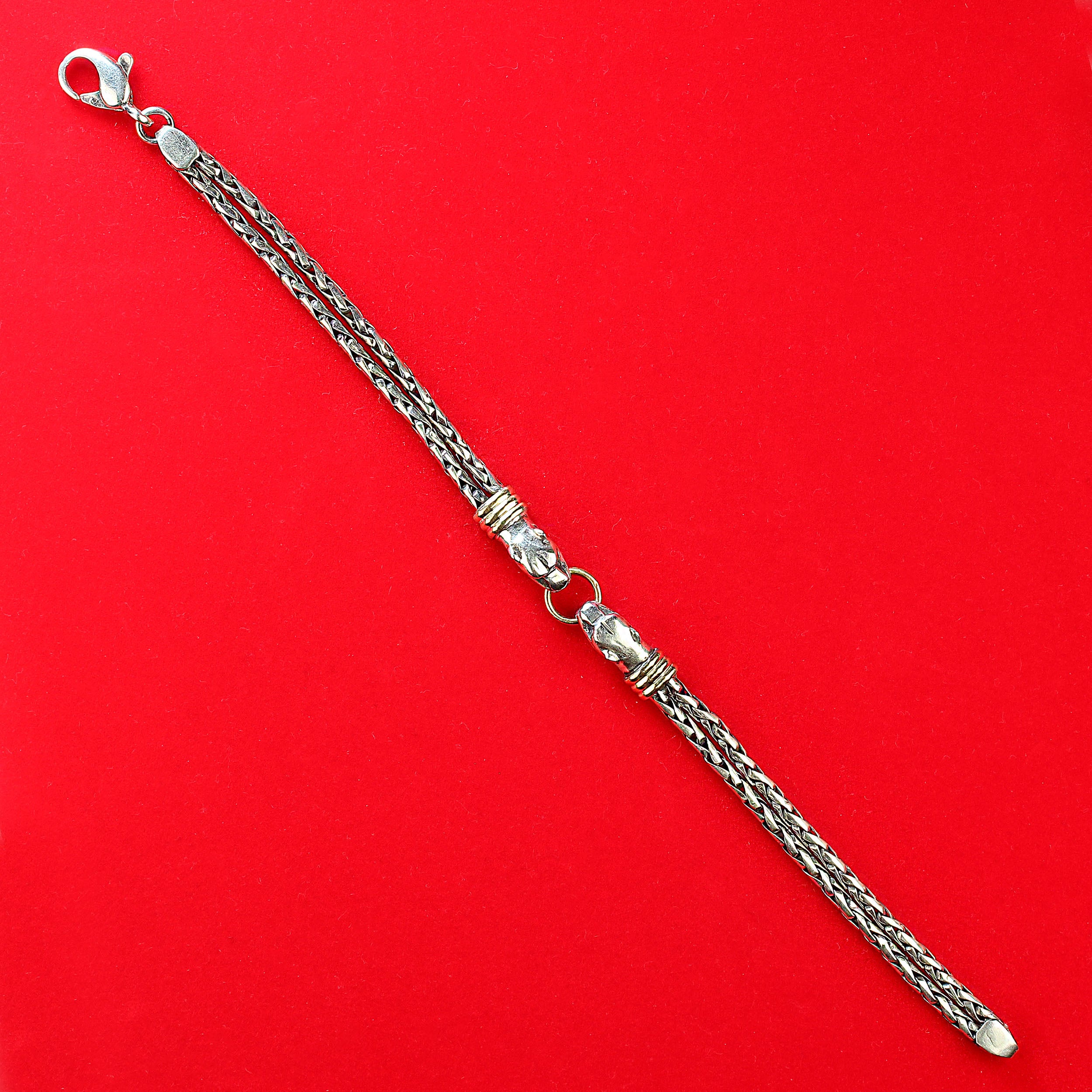 AJD Pulsera para hombre de plata de ley con motivo de serpiente de dos cabezas y detalles dorados