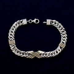 AJD Men's Sterling Silver Link Bracelet with Goldy Bars 7.5 Inches