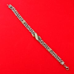 AJD Pulsera de eslabones de plata de ley para hombre con barras doradas 7,5 pulgadas