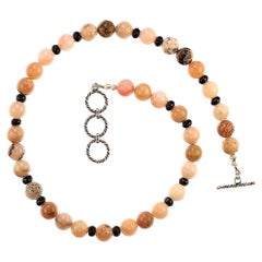 AJD 19 Inch Pink Peruvian Opal Necklace Accented with Black Onyx Accents