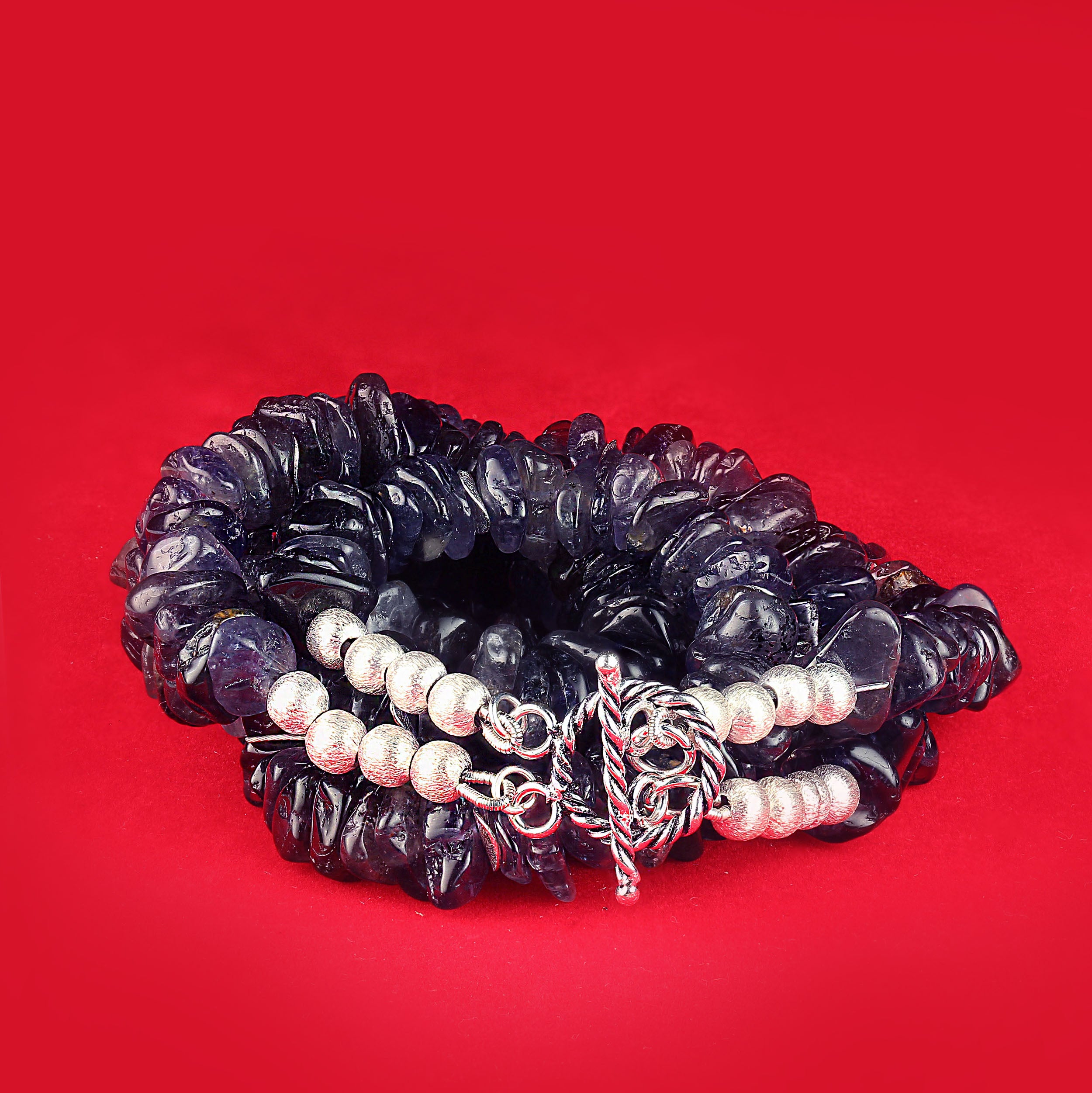 Halskette, AJD Blau, zweistrangig, Iolith, frei geformt, Chip, Perlen im Angebot