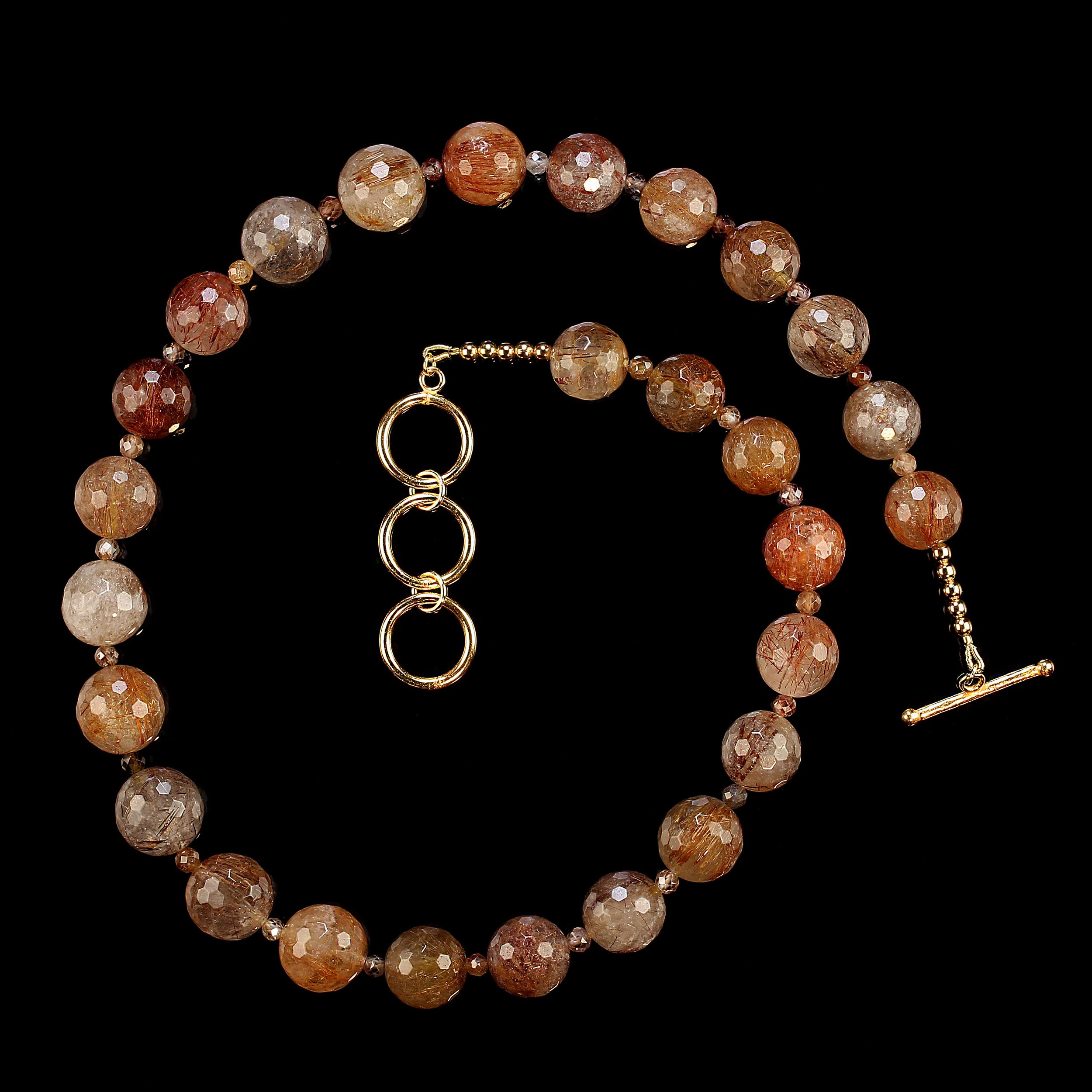 22-Inch Rutilated Quartz Necklace with Zircon Accents & Gold Clasp For Sale