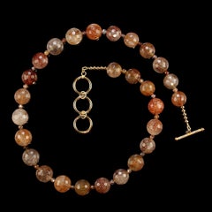 22-Inch Rutilated Quartz Necklace with Zircon Accents & Gold Clasp