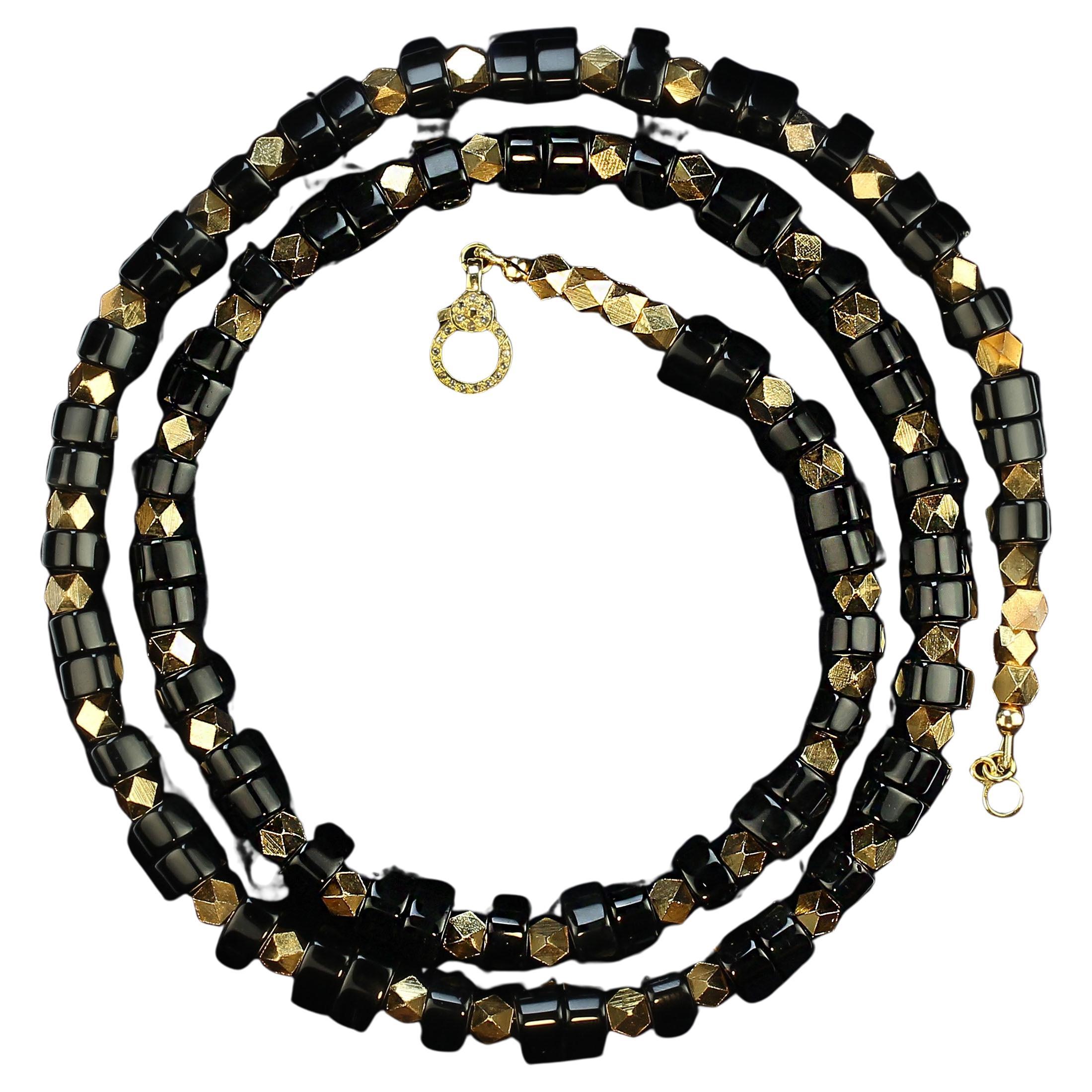 AJD Elegant, Classy Black Onyx & Goldy Accent Necklace & Diamond Vermeil Clasp
