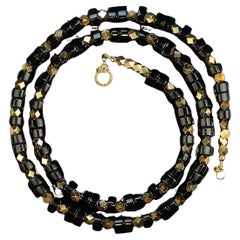 AJD Elegant, Classy Black Onyx & Goldy Accent Necklace & Diamond Vermeil Clasp
