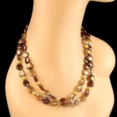 AJD Coin Pearl Two Strand Necklace in Gold, Bronze, Brown Tones