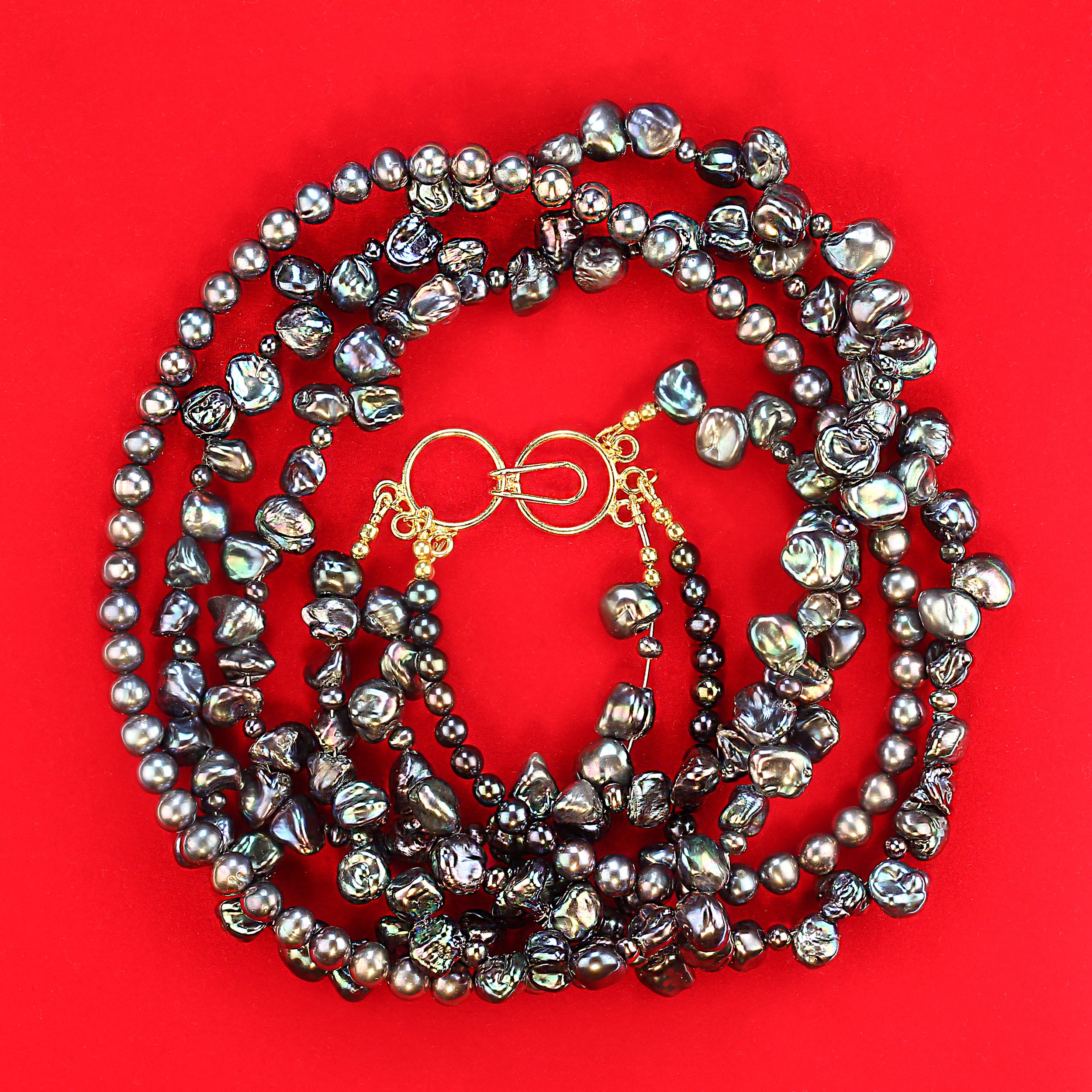 AJD 21 Inch Iridescent Three Strand Peacock Pearl Necklace