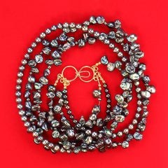 AJD 21 Inch Iridescent Three Strand Peacock Pearl Necklace