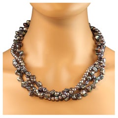 AJD 21 Inch Iridescent Three Strand Peacock Pearl Necklace