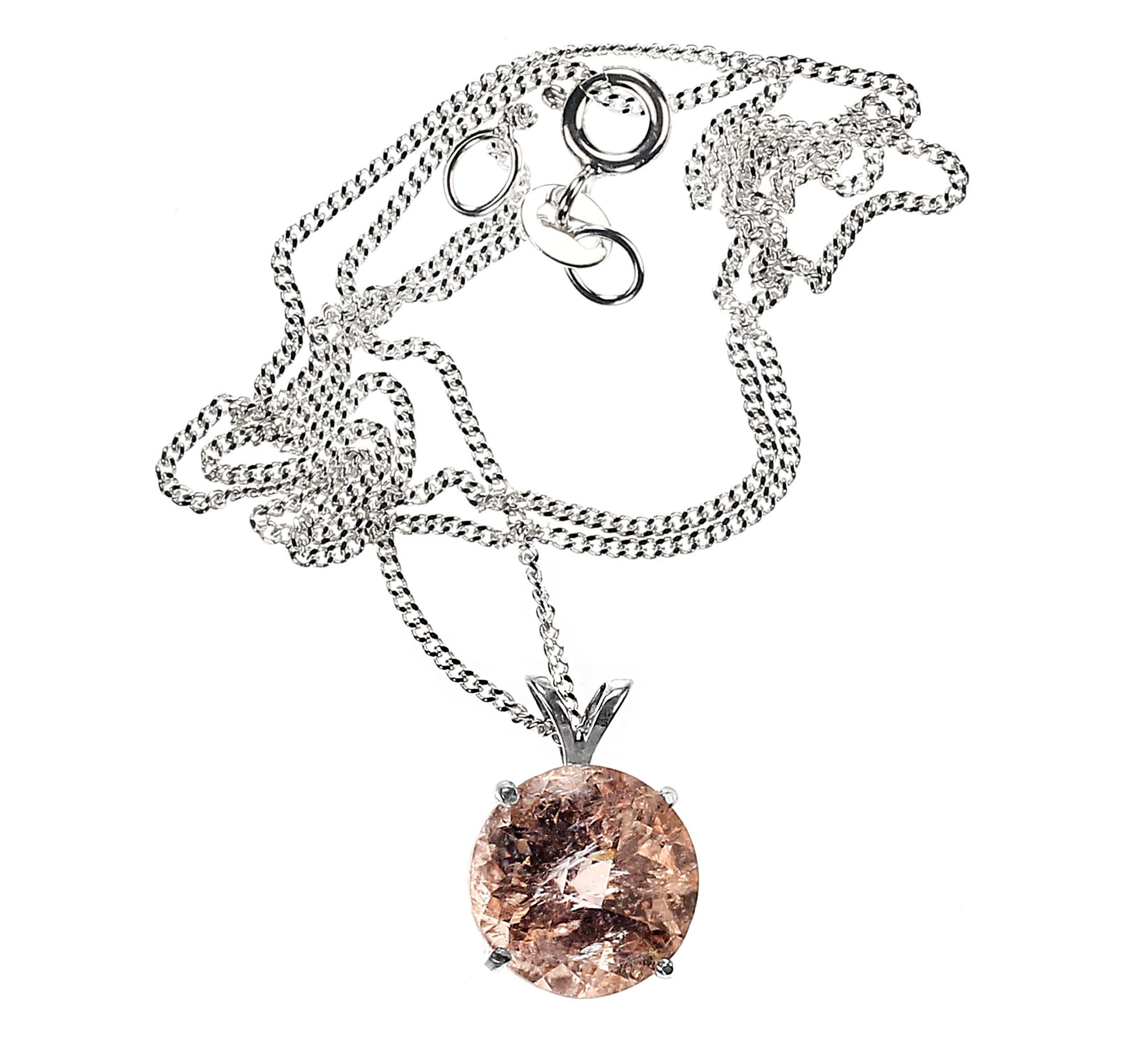 Colgante redondo de Morganita AJD con cadena de plata de ley