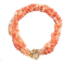 Elegant Three-Strand Coral Agate Necklace by Aria Jewelry Design, 19"