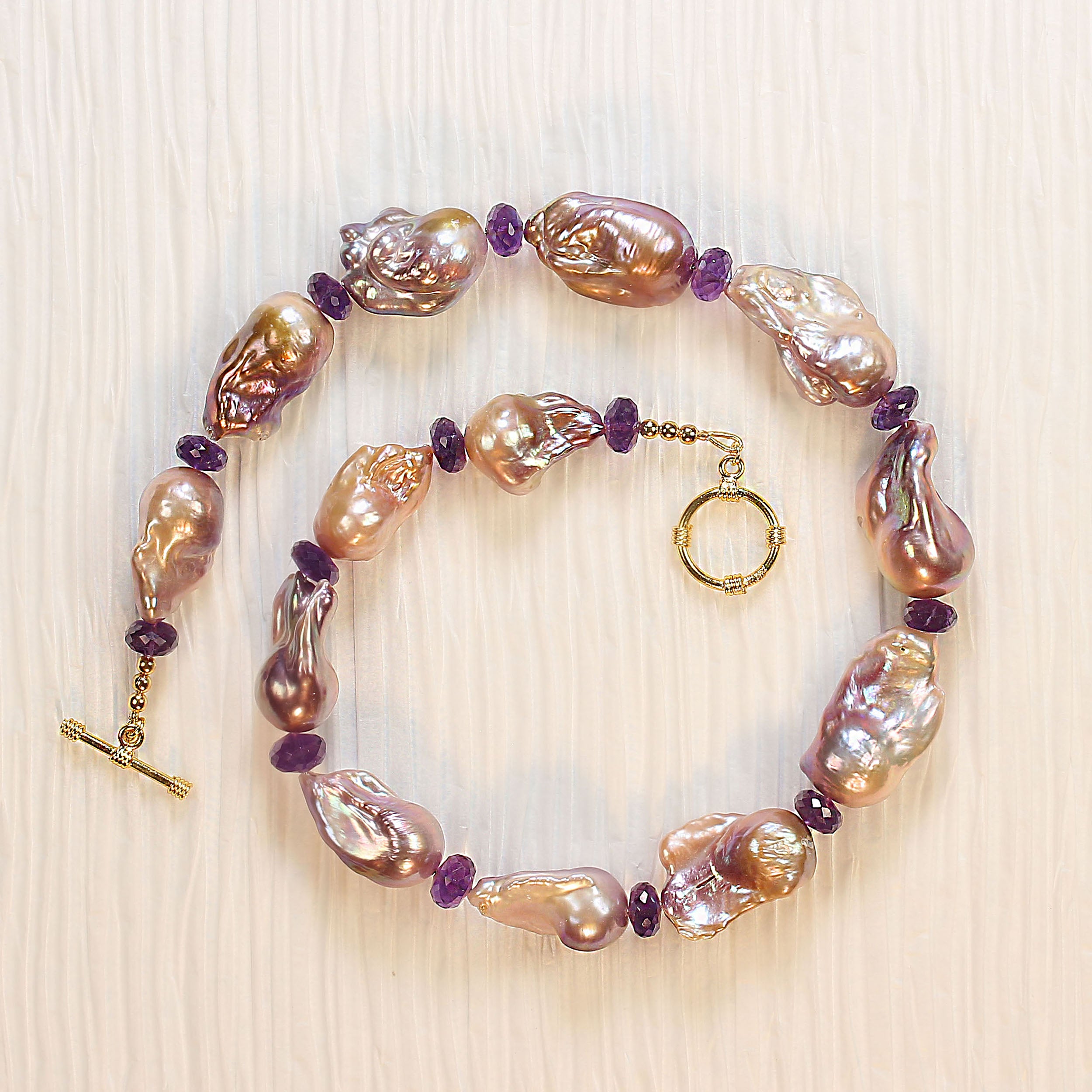 Elegant Baroque Pearl and Amethyst Necklace by Aria Jewelry Design For Sale
