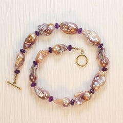 Elegant Baroque Pearl and Amethyst Necklace by Aria Jewelry Design