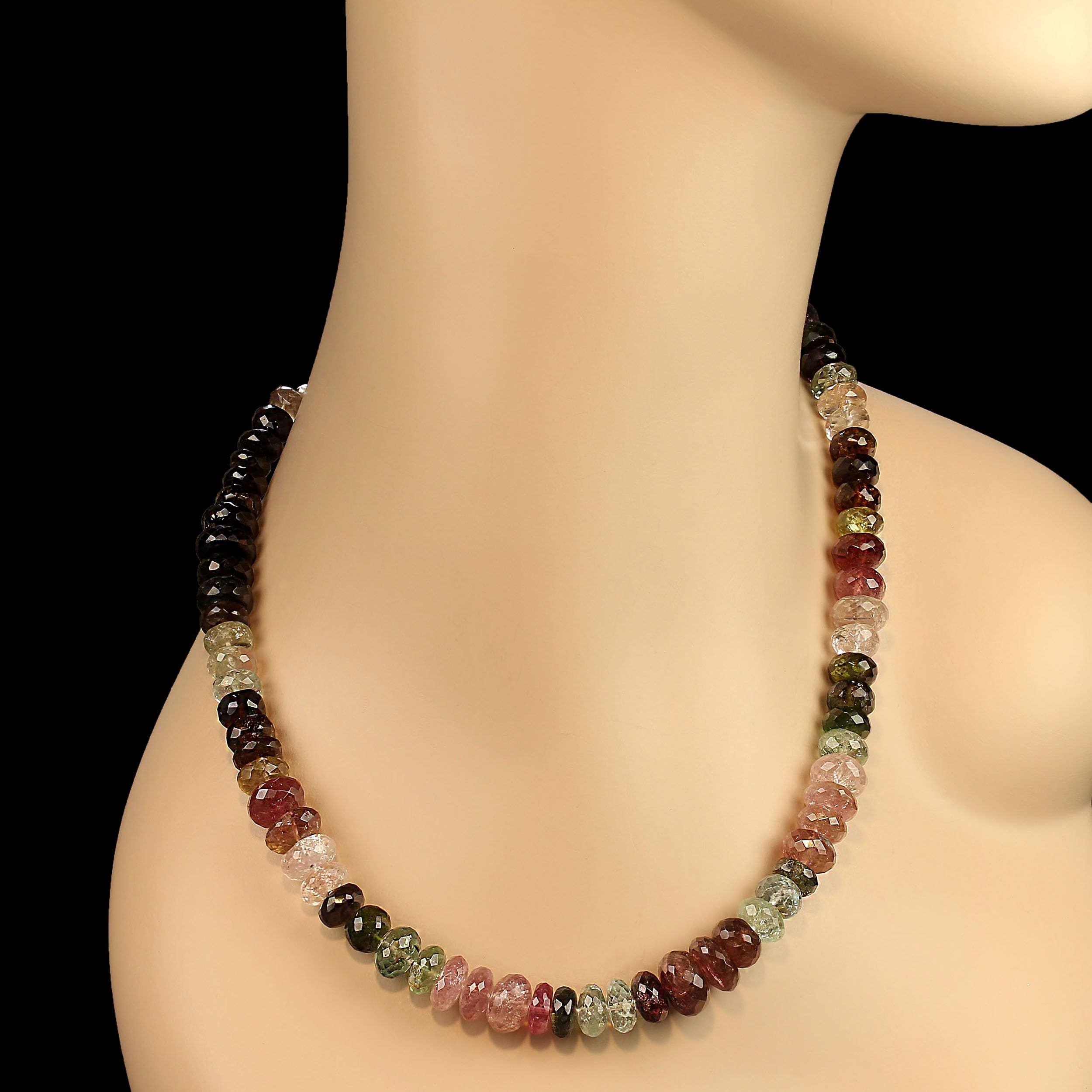 AJD élégant collier de tourmaline multicolore de 18 pouces