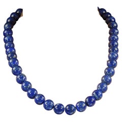 Aria Jewelry 23-Inch Lapis Lazuli Beaded Necklace with Silver Clasp