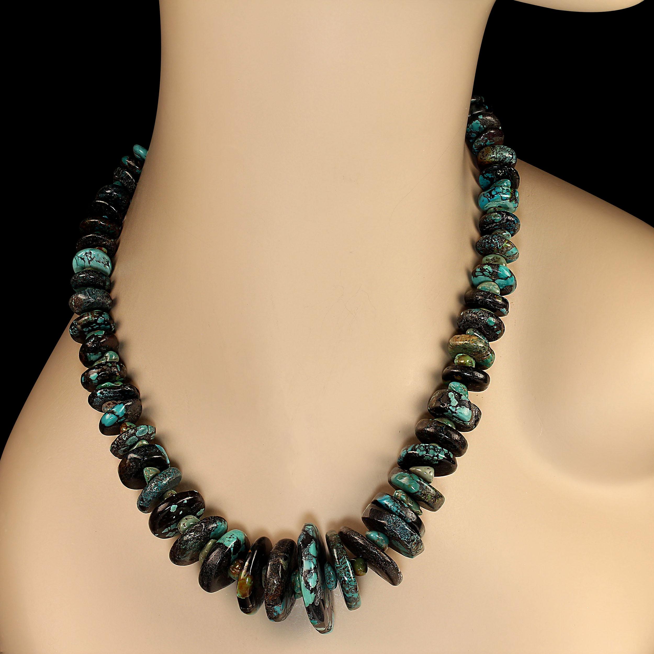 Perle AJD Collier de 18 pouces avec matrice noire et turquoise en vente