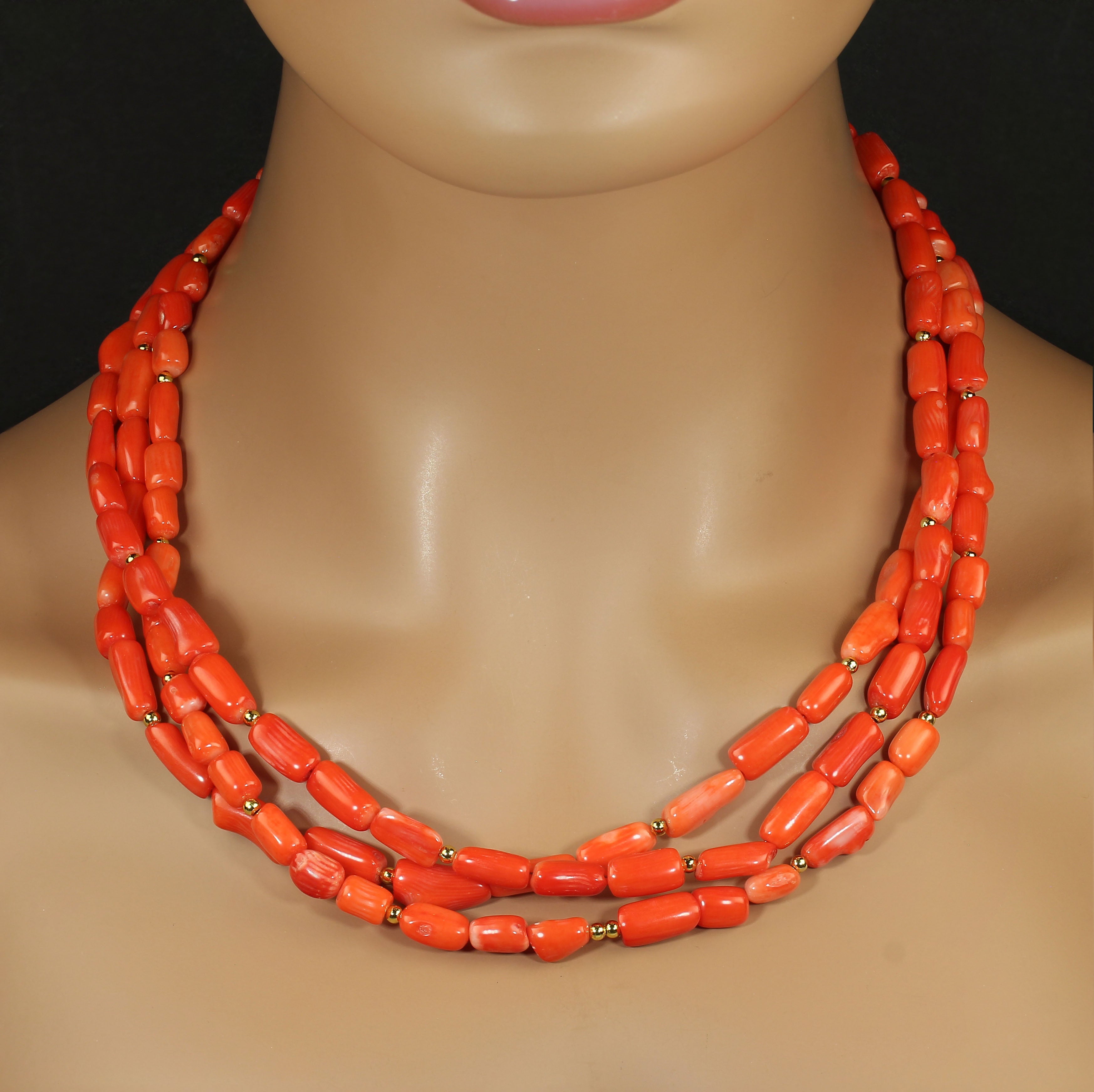AJD Collier trois brins en bambou corail orange de 21 pouces Excellent cadeau !