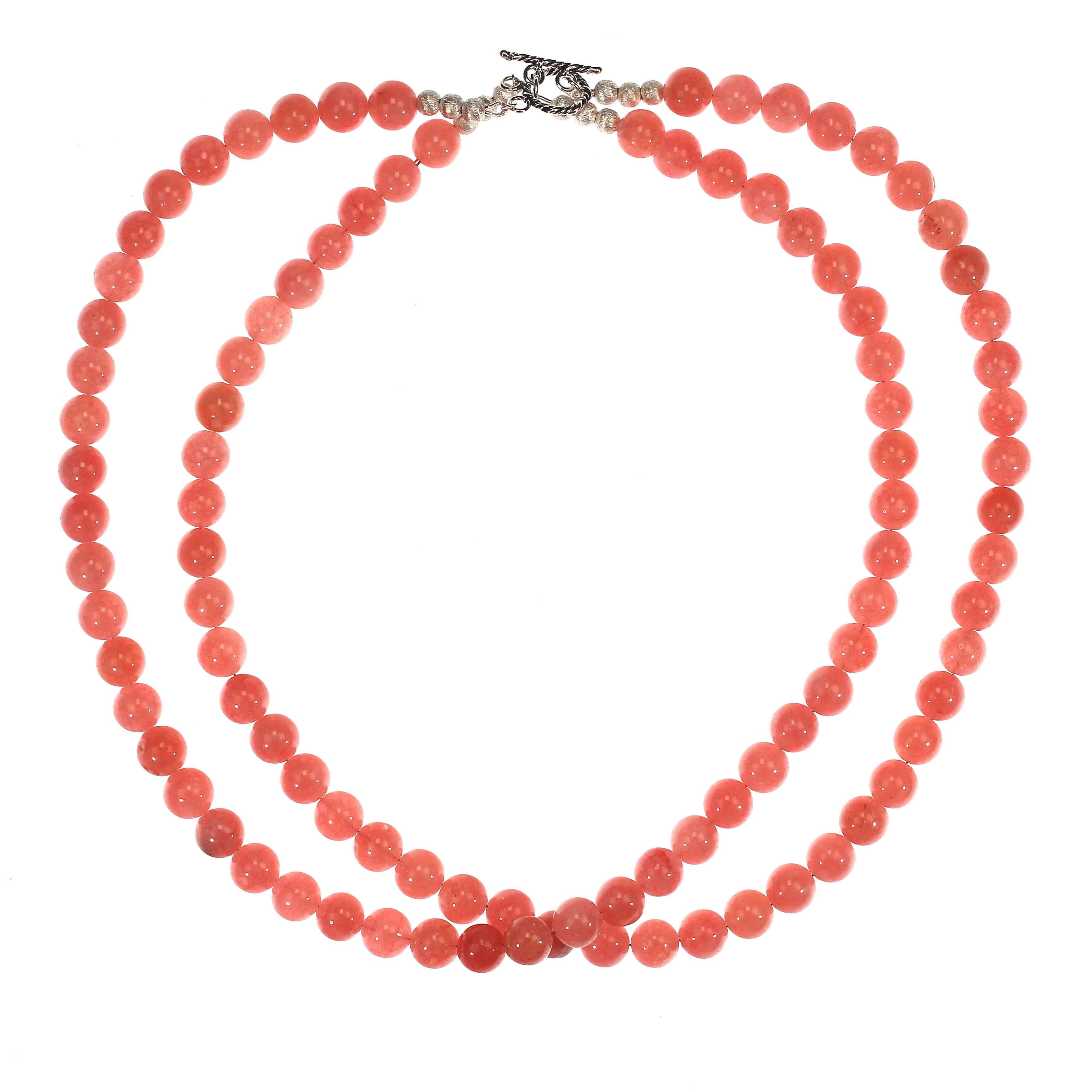 AJD Collier d'été parfait à deux brins en agate rose/pêche de 21 pouces en vente 1