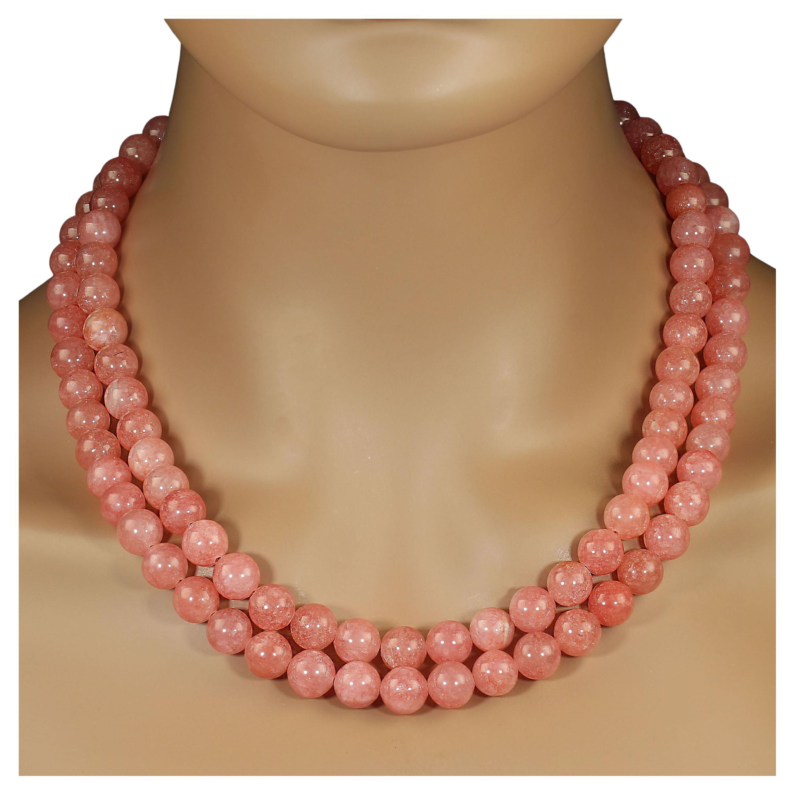 AJD Collar de Dos Filamentos de Ágata Melocotón/Rosa de 21 Pulgadas Perfecto para el Verano