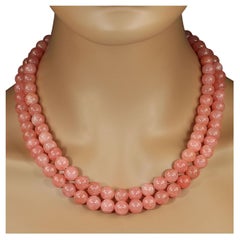 AJD Collana estiva perfetta a due fili di agata rosa/pesca da 21 pollici