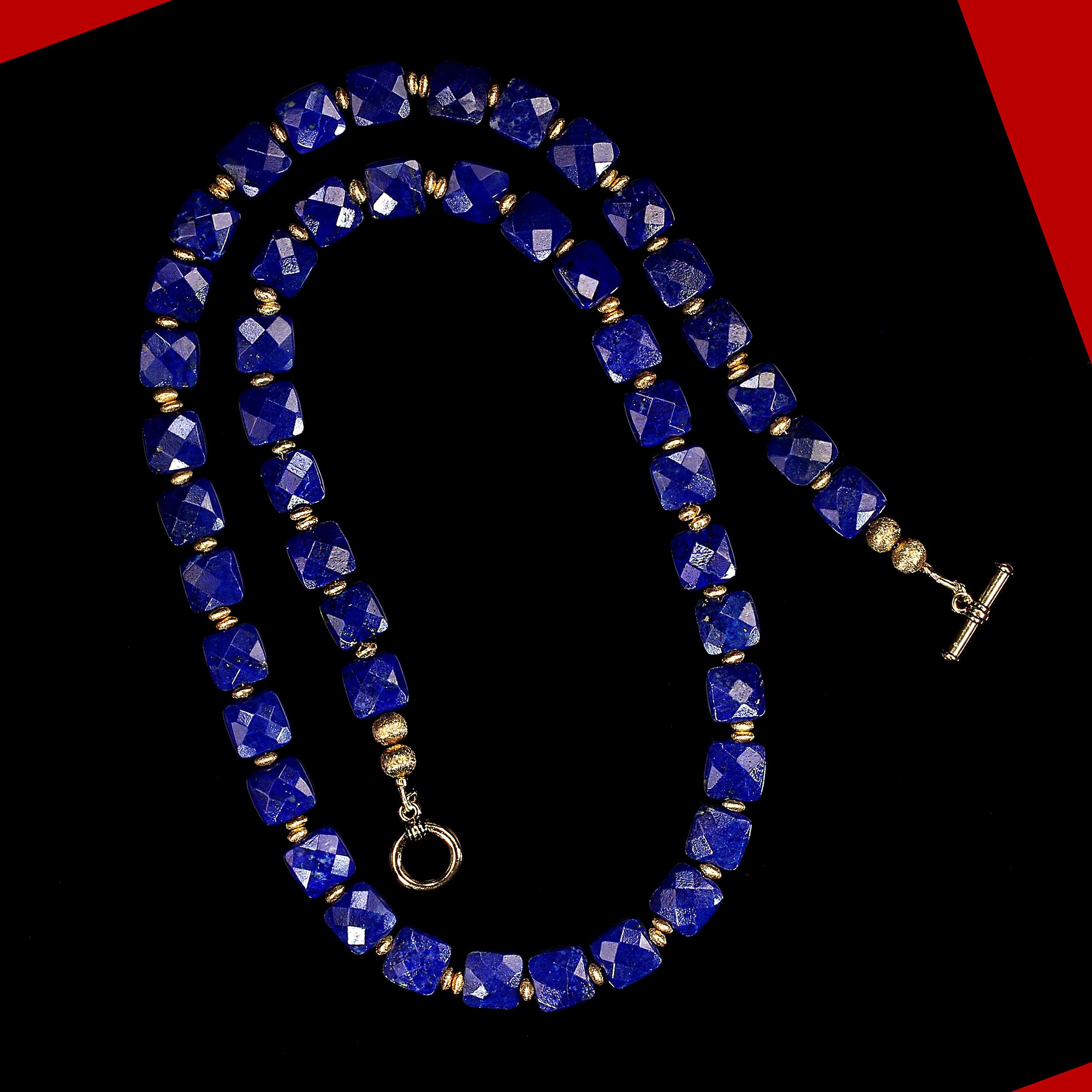 Artisan AJD 25 Inch Old Mine Afghan Lapis Lazuli Squares Necklace For Sale
