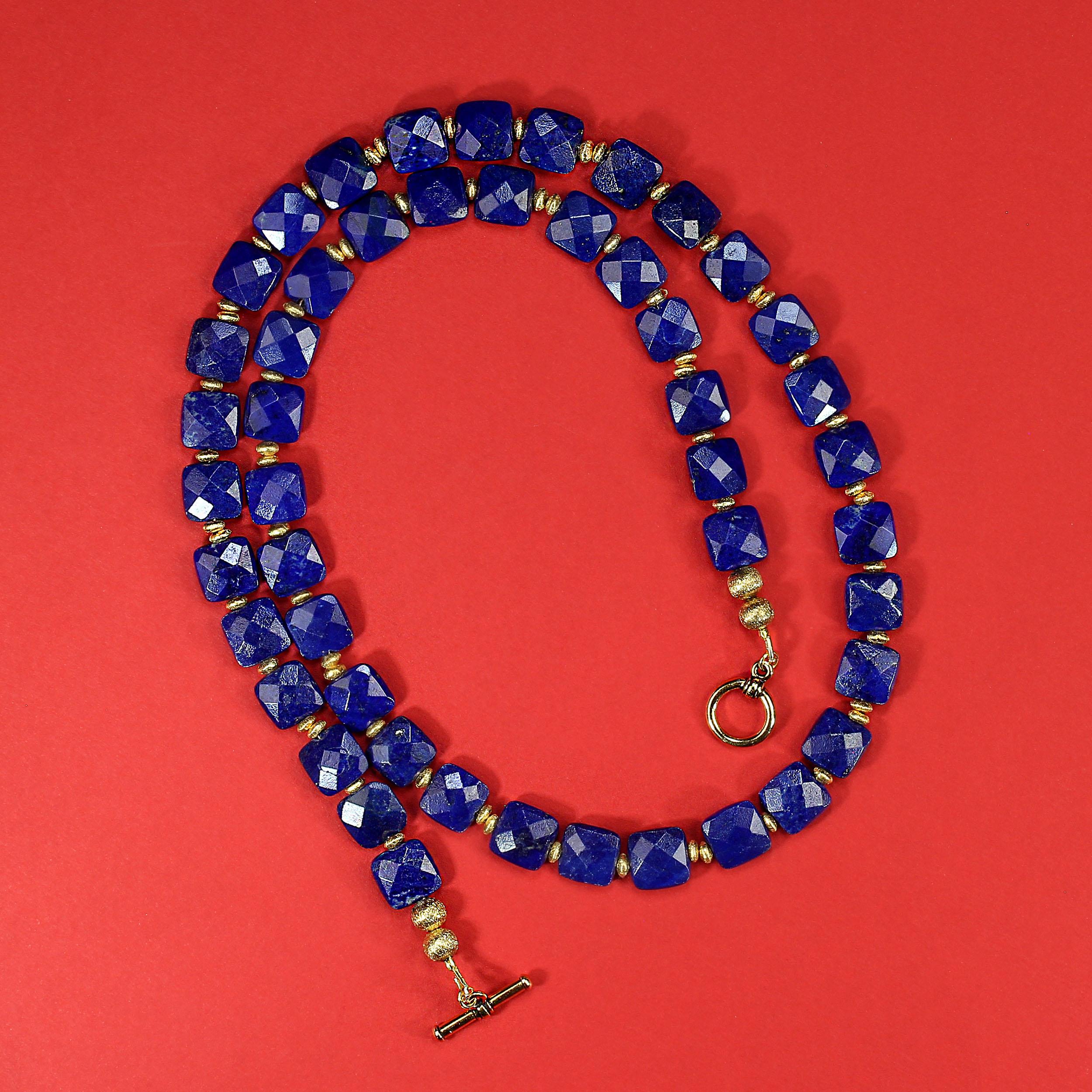 AJD 25 Inch Old Mine Afghan Lapis Lazuli Squares Necklace In New Condition For Sale In Raleigh, NC