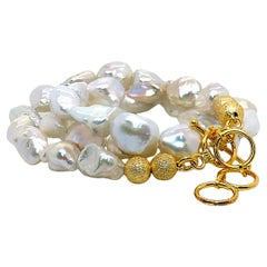 AJD 22 Inch Iridescent Creamy White Keshi Pearl Necklace