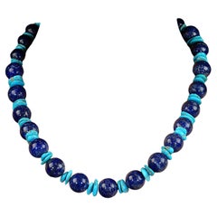 AJD 20 Inch Unique Lapis Lazuli & Sleeping Beauty Turquoise Necklace Great Gift