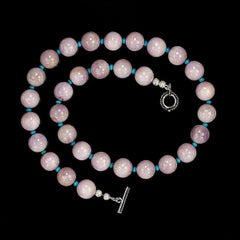 AJD Collier 22 pouces Kunzite lustrée avec accents turquoises