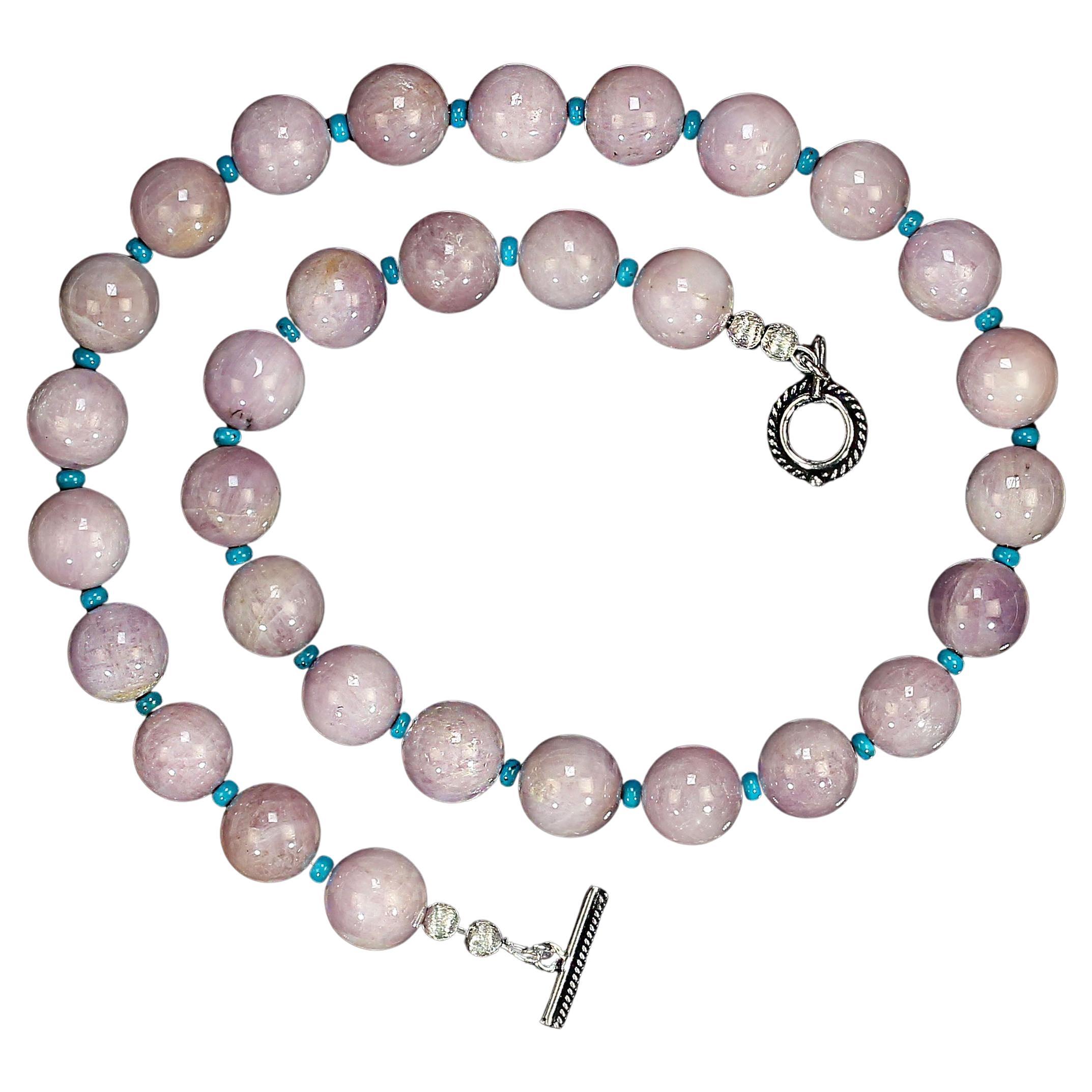 AJD 22 Zoll glänzenden Kunzit mit türkisfarbenen Akzenten Halskette im Angebot