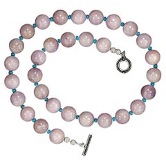 AJD Collier 22 pouces Kunzite lustrée avec accents turquoises