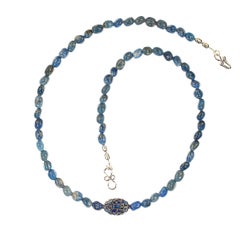 Handcrafted 21-Inch Lapis Lazuli Nugget Necklace with Cloisonné Bead