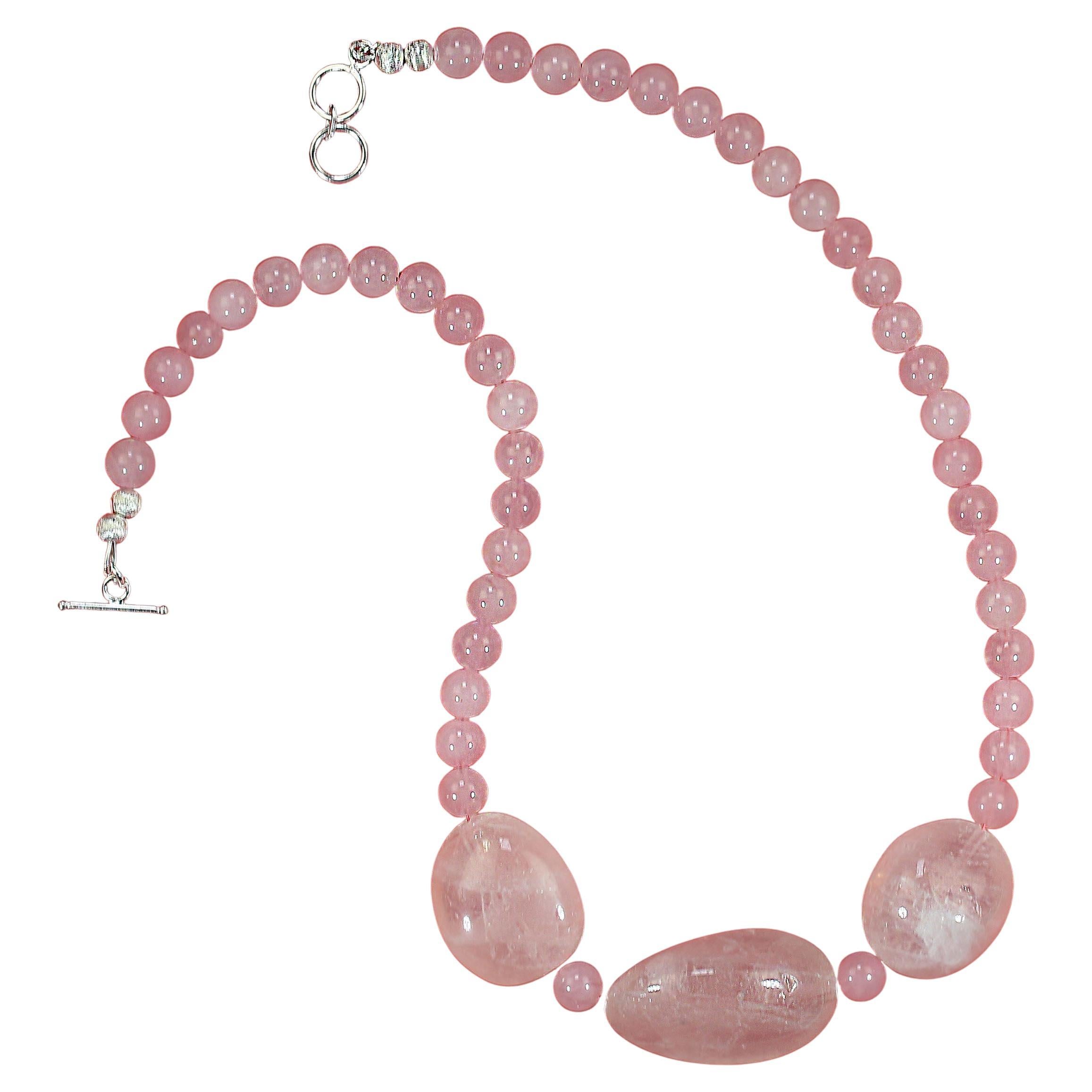 AJD Collana di quarzo rosa da 20 pollici con tre splendide gemme di grandi dimensioni a forma libera