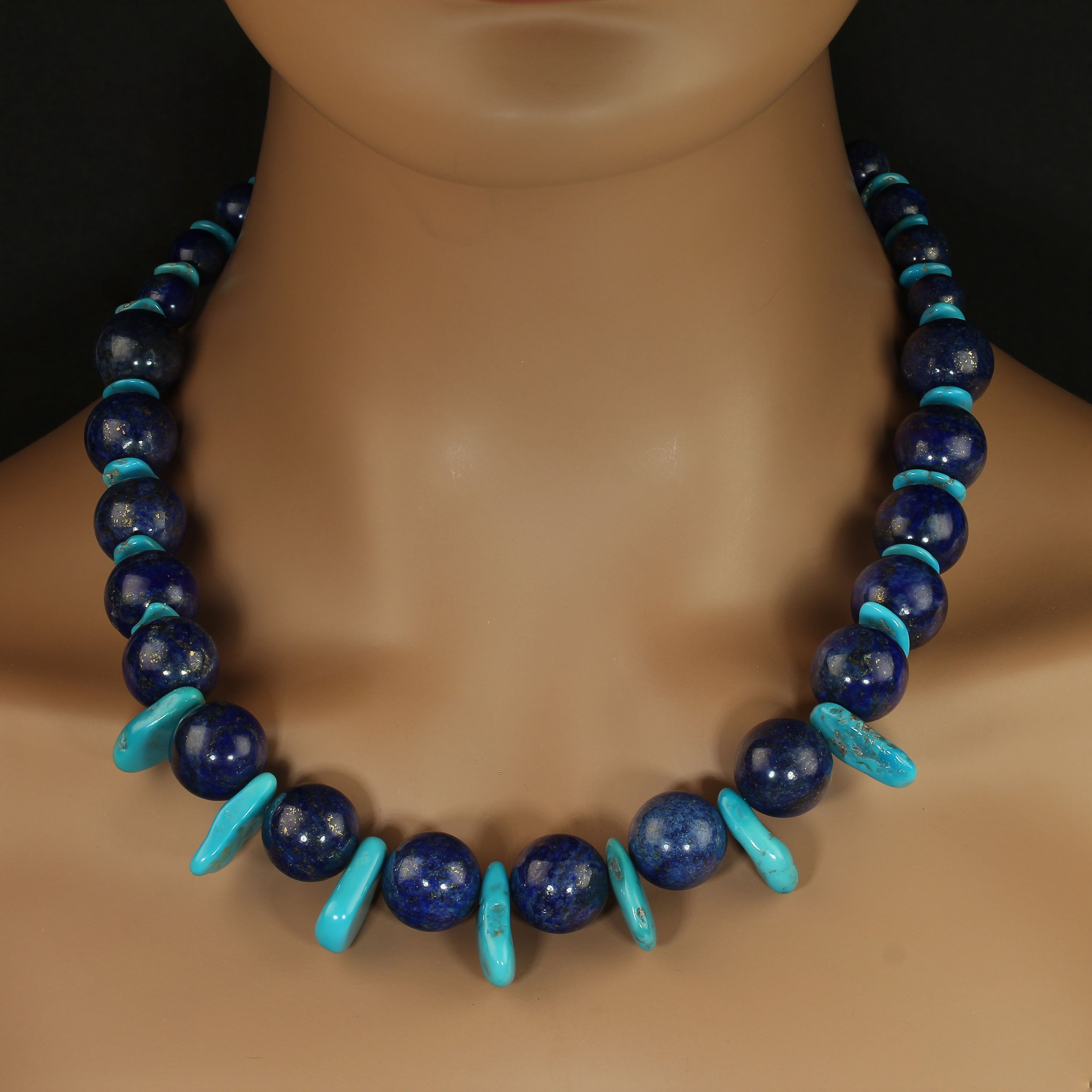 Handcrafted 20-Inch Lapis Lazuli & Sleeping Beauty Turquoise Necklace For Sale
