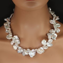 Elegant 20-Inch White Iridescent Keshi Pearl Necklace by Aria Design