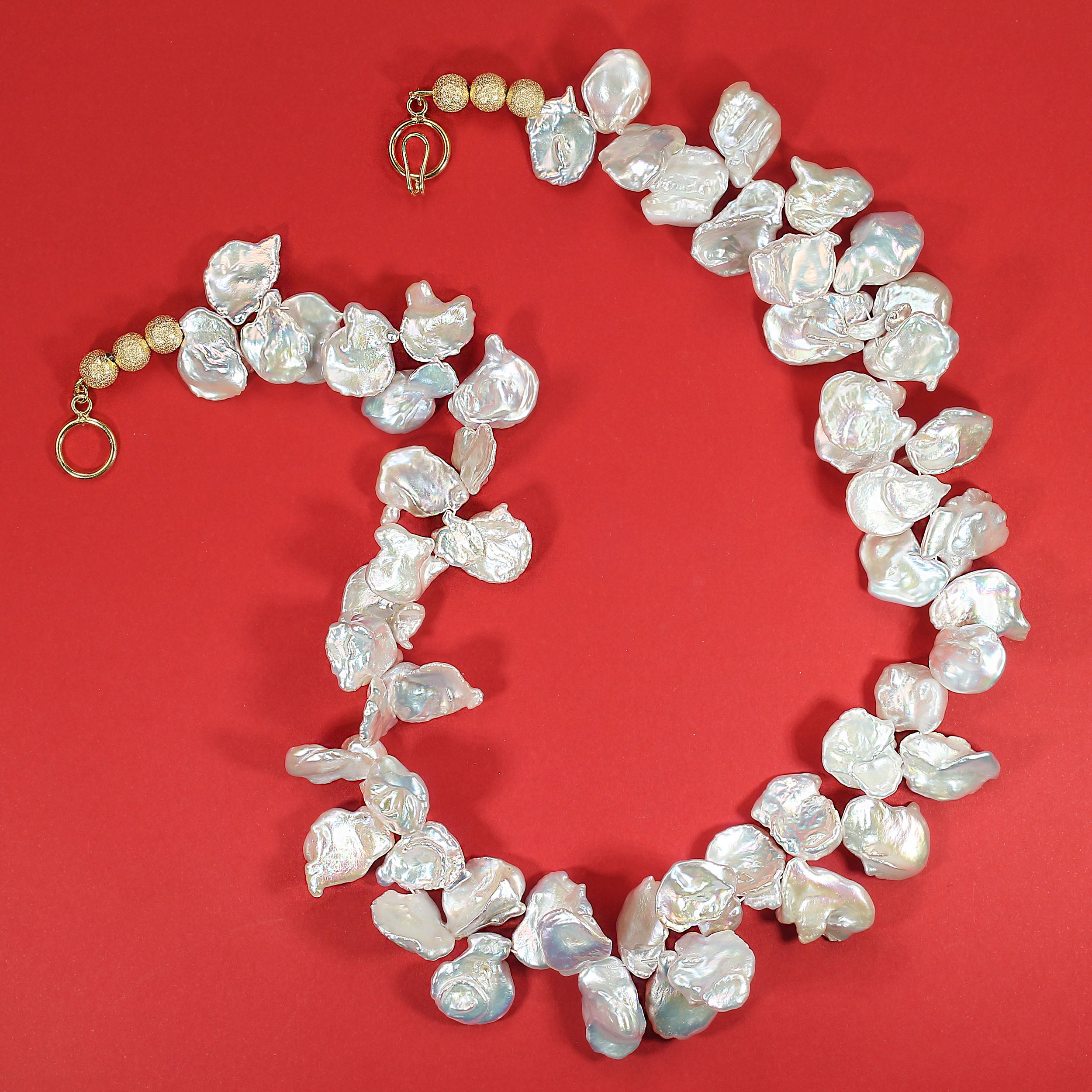 AJD Collana di perle Keshi piatte bianche iridescenti da 20 pollici