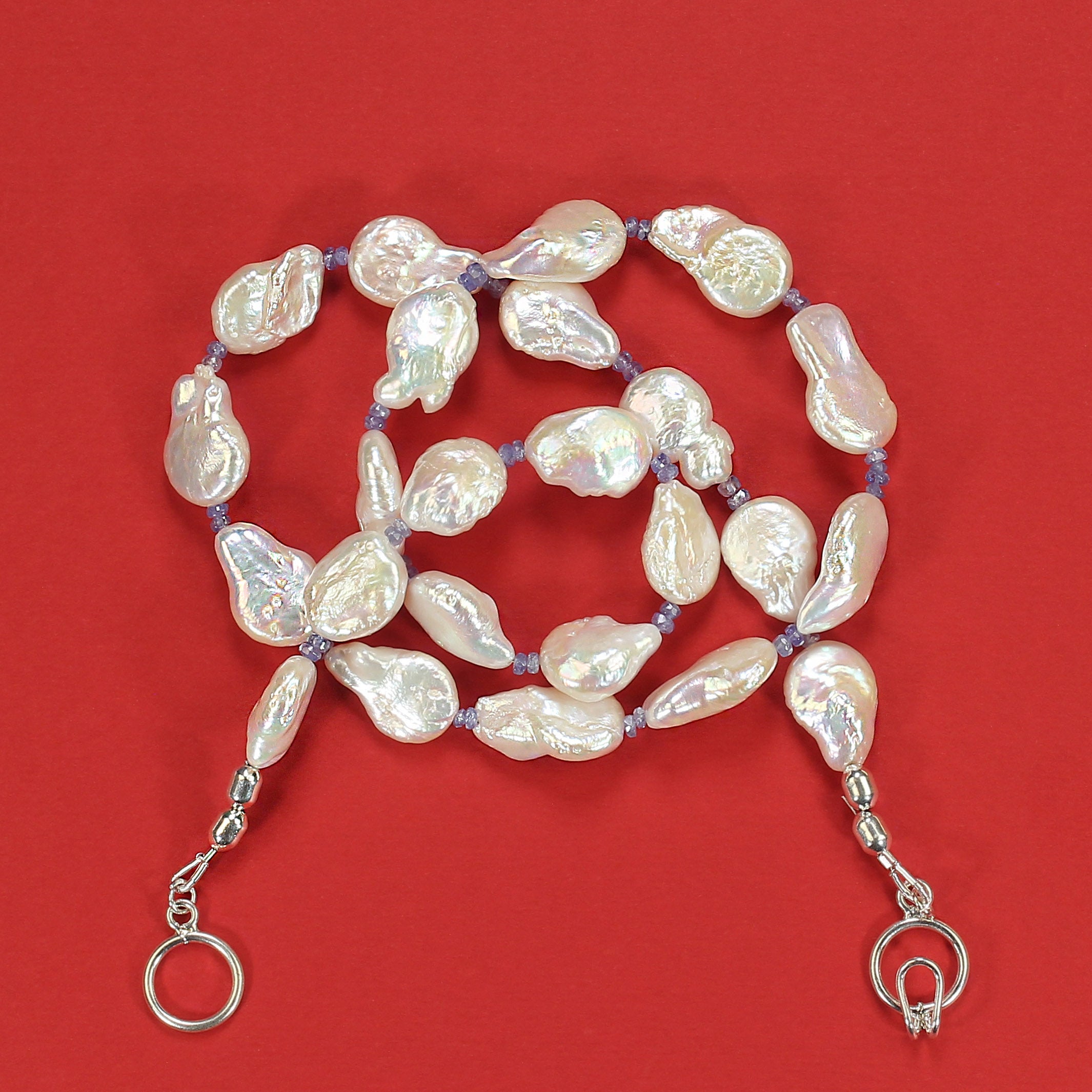 AJD 21 Zoll flach weiß Keshi Perle mit Tansanit Akzente Halskette