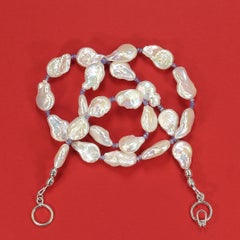 AJD 21 Zoll flach weiß Keshi Perle mit Tansanit Akzente Halskette