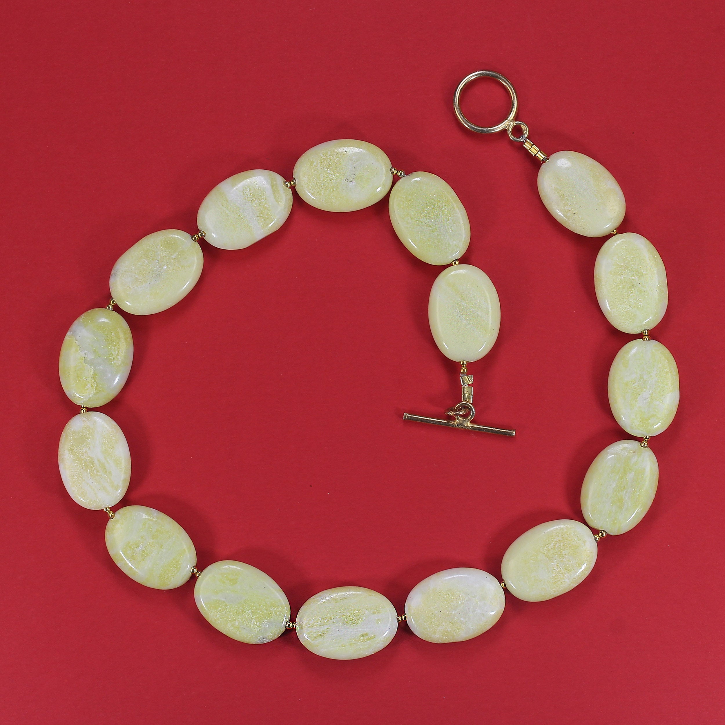 AJD, 18 pouces, collier de magnésite ovale jaune citron en vente