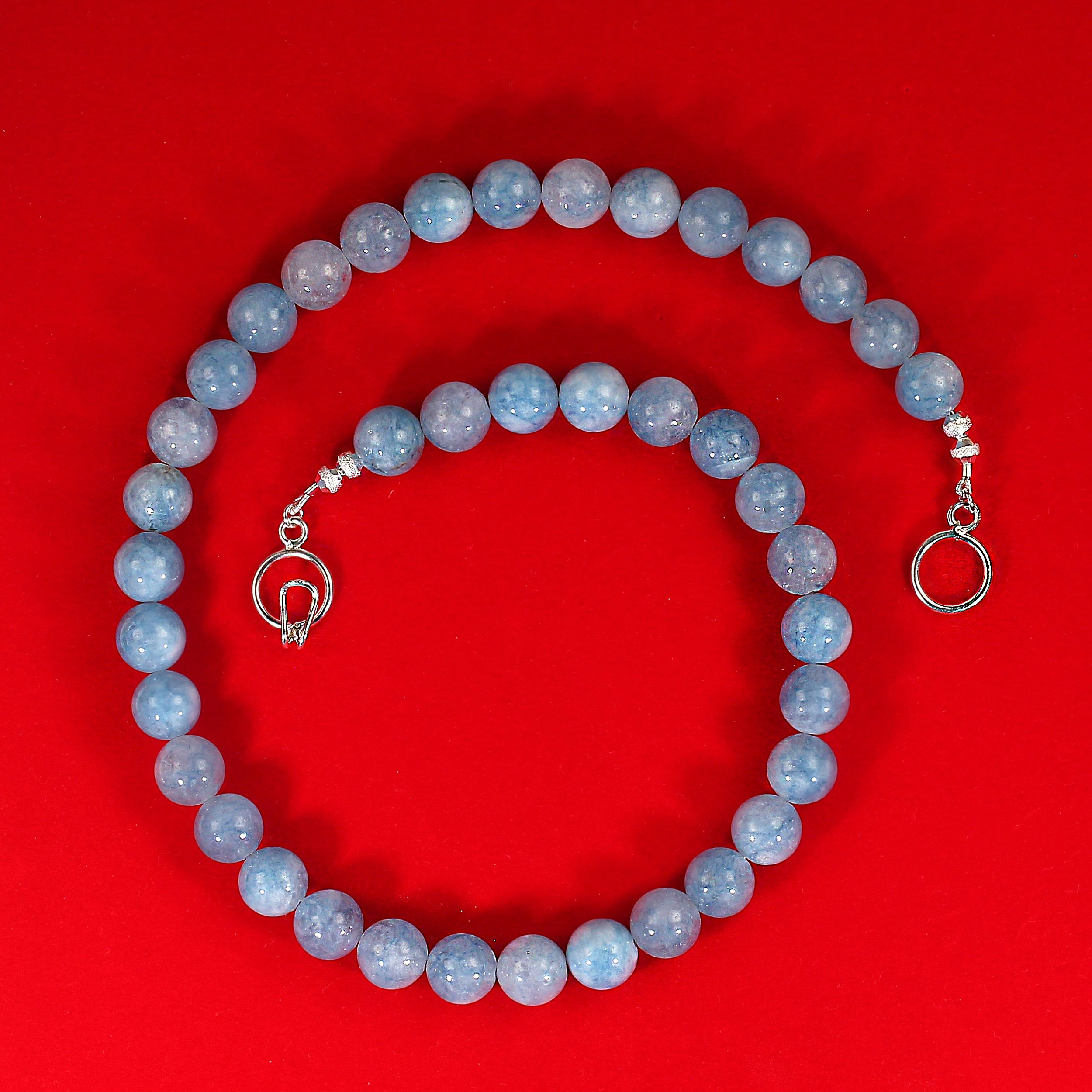 AJD Collar de aguamarina azul translúcido muy pulido de 18 pulgadas