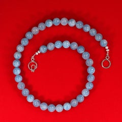 AJD Collar de aguamarina azul translúcido muy pulido de 18 pulgadas