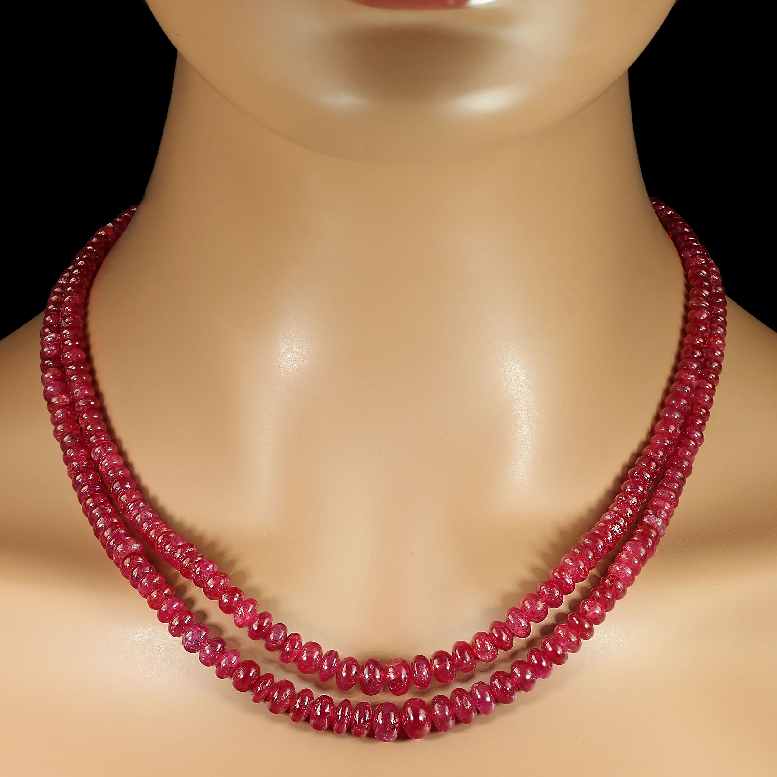 Aria Jewelry Design Two-Strand Ruby Rondel Necklace, 16-17.5 Inches